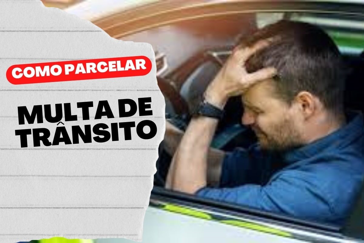 Homem preocupado sobre multa de trânsito parcelamento.