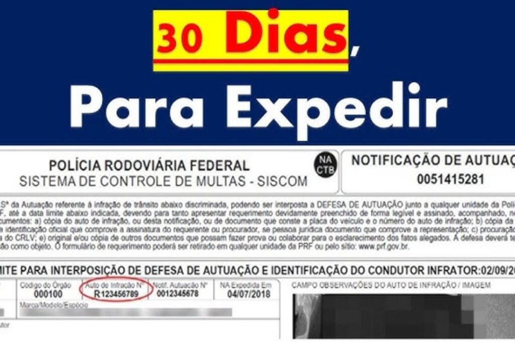 Notificação Polícia Rodoviária, prazo 30 dias para defesa.