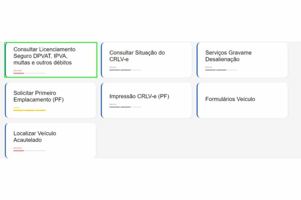 Serviços e consultas de veículos e débitos.