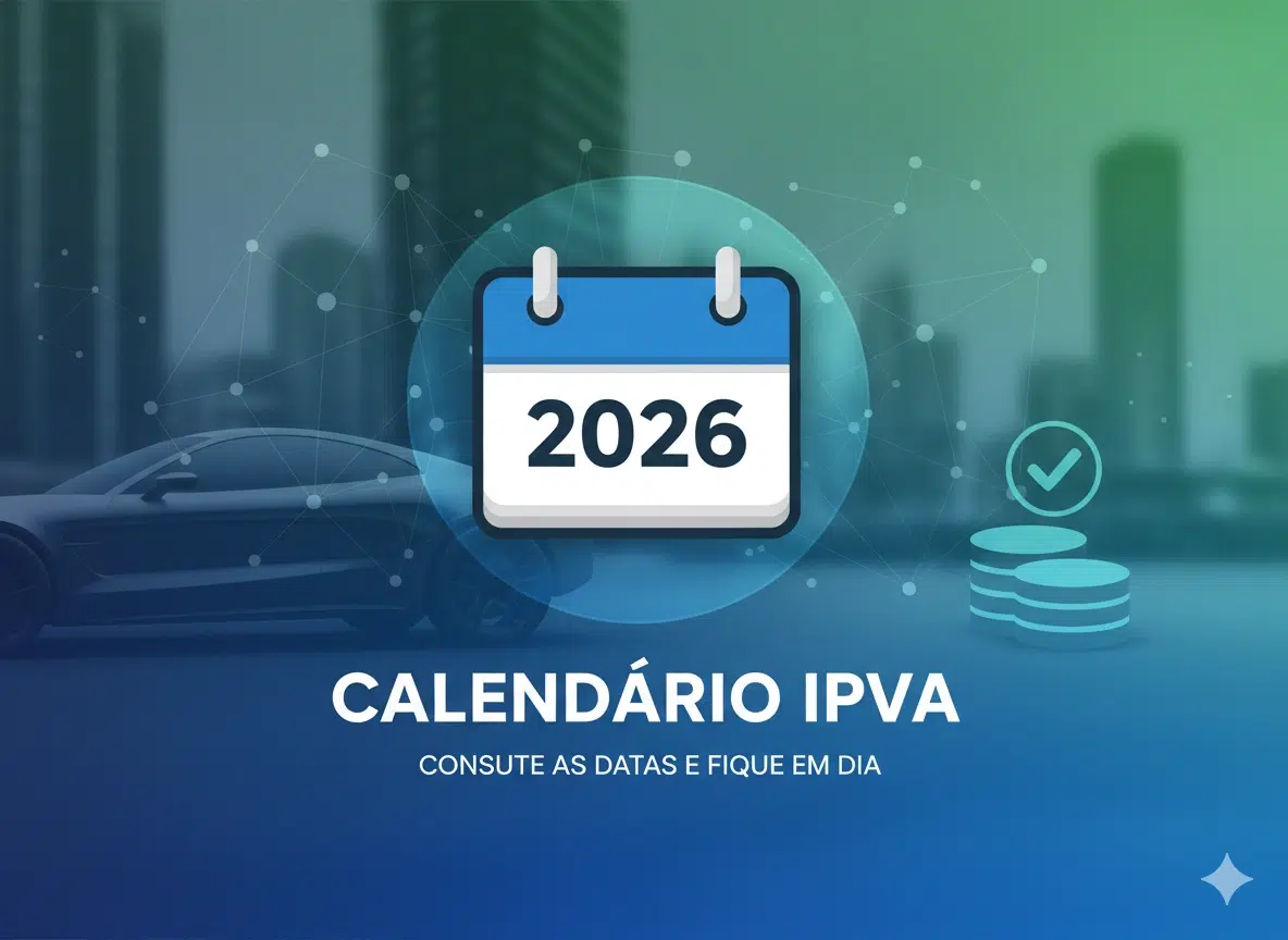 Calendário IPVA 2026 com carro e moedas