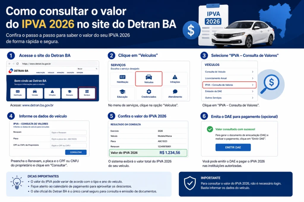 Passo a passo para consultar IPVA 2026 Detran BA