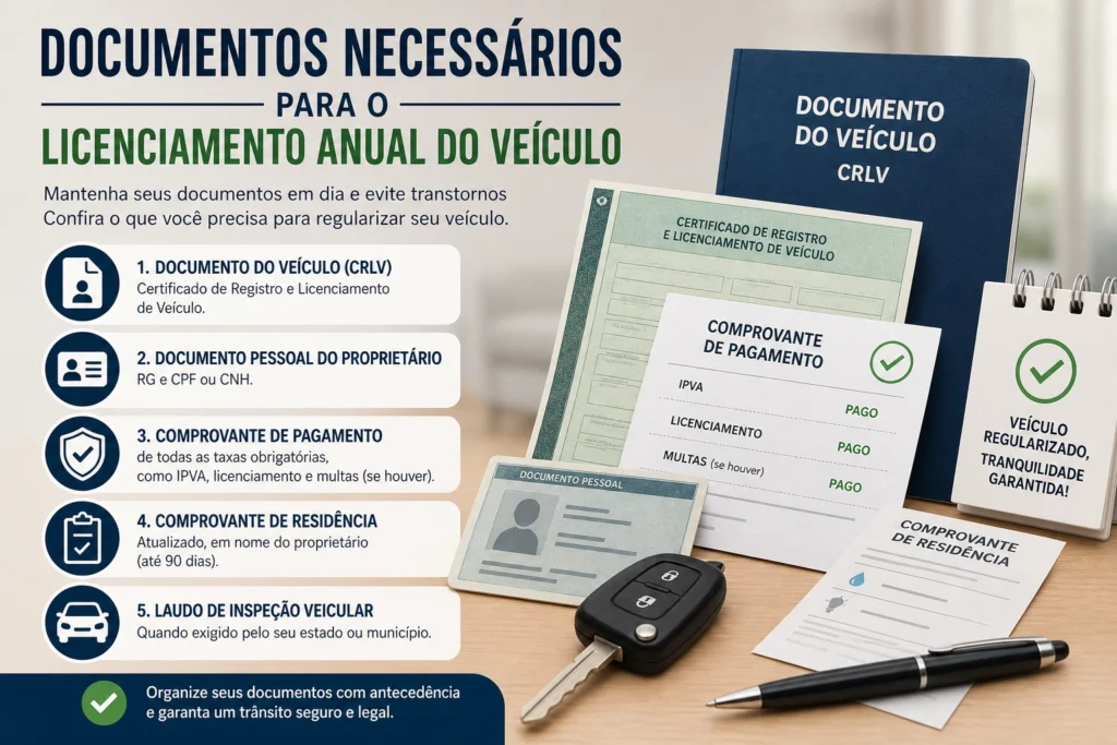 Documentos necessários para licenciamento anual do veículo