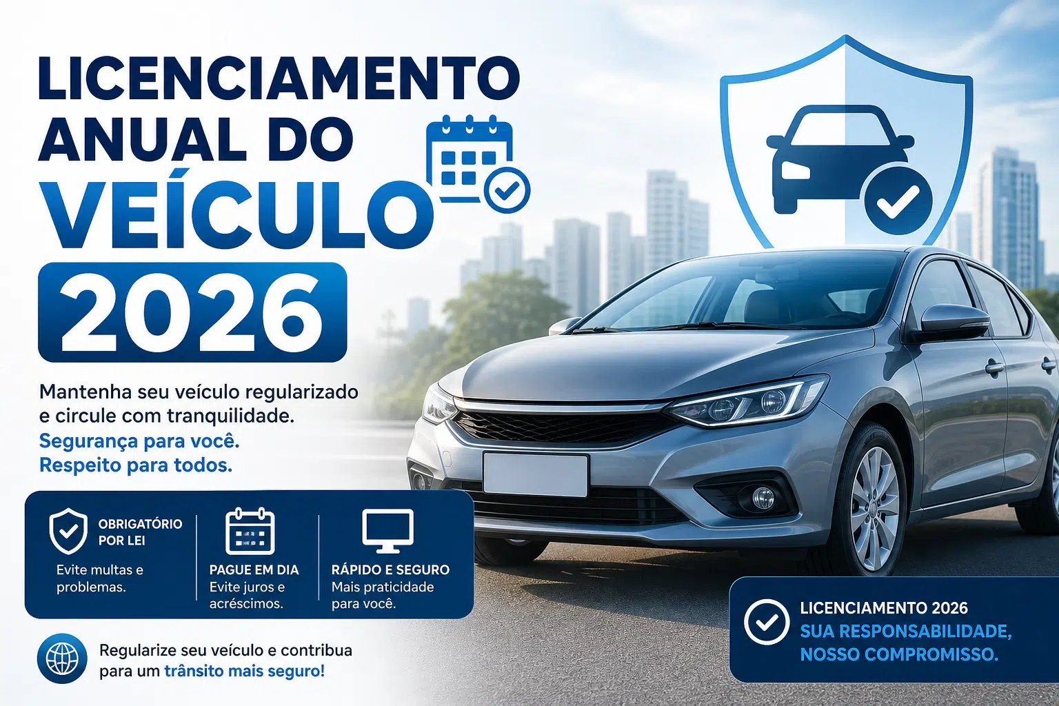 Licenciamento anual do veículo 2026 com carro prata