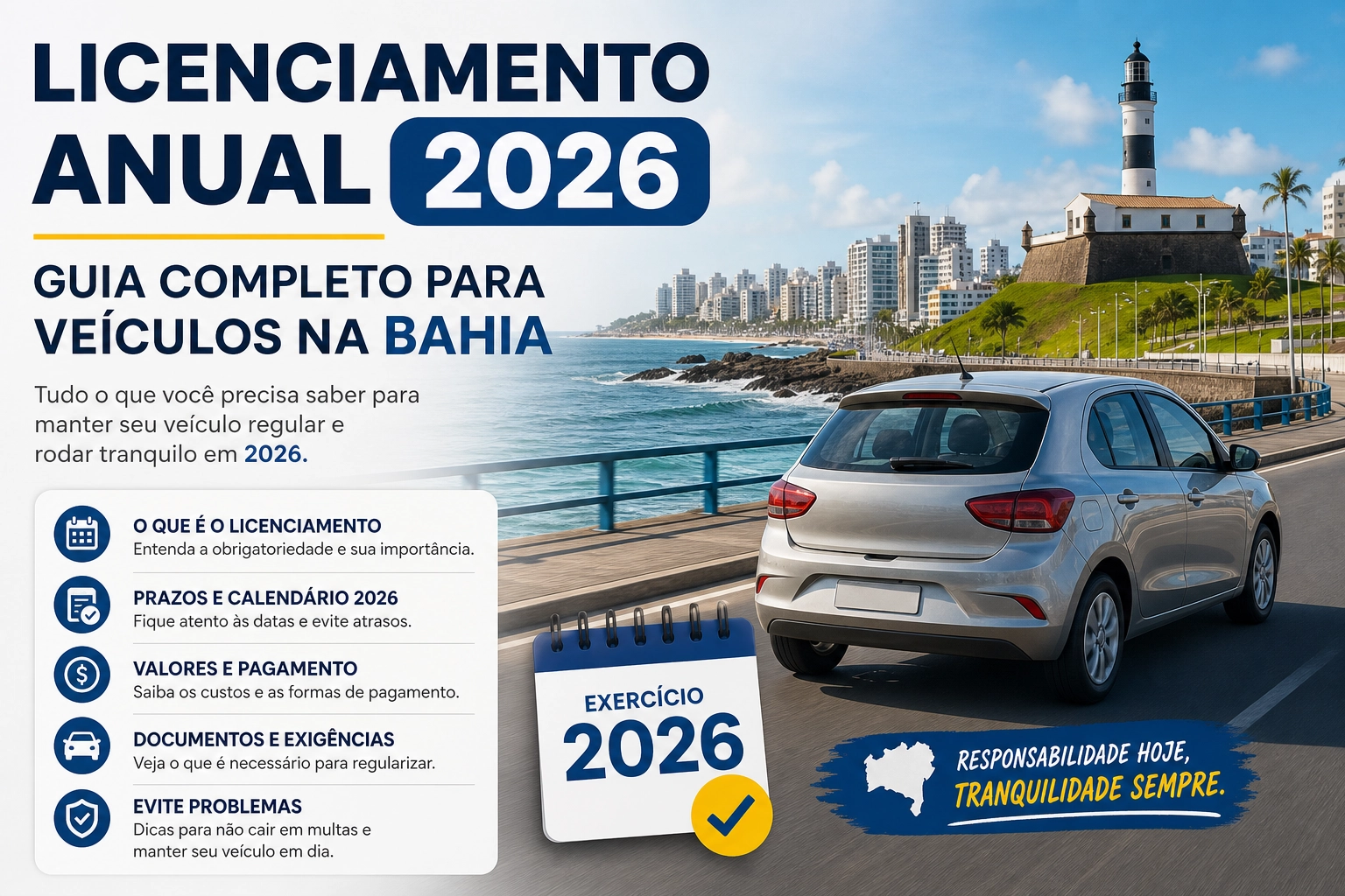 Licenciamento anual 2026 na Bahia com carro