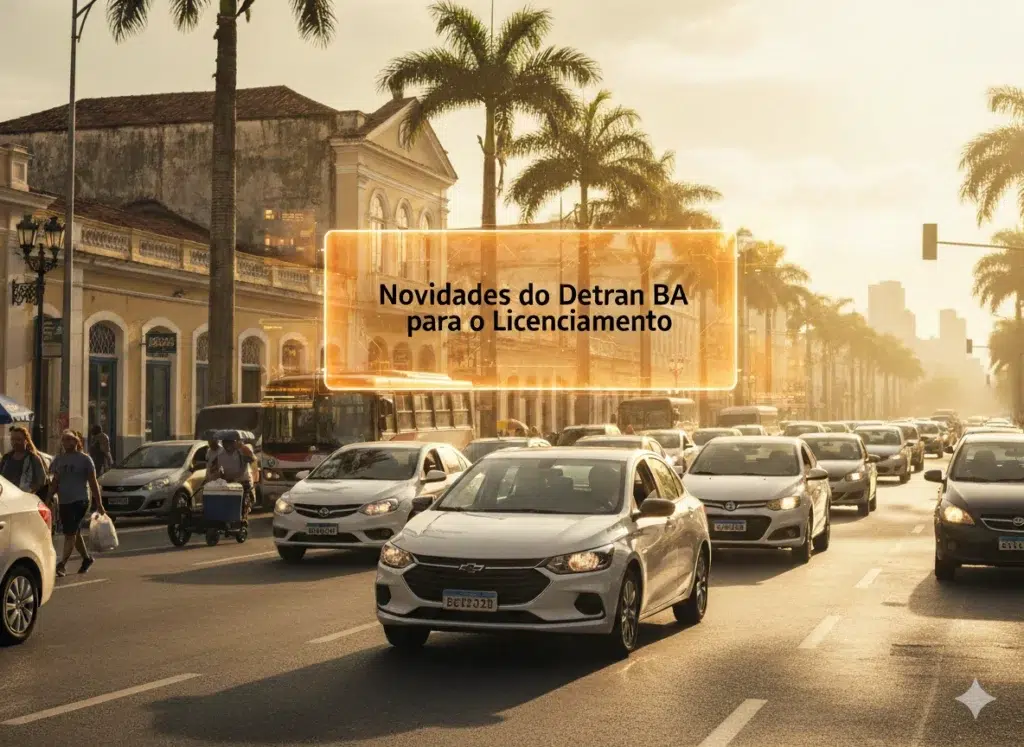 Trânsito urbano com aviso sobre Detran BA