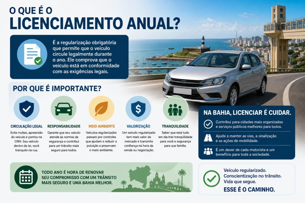 Infográfico sobre licenciamento anual de veículos na Bahia