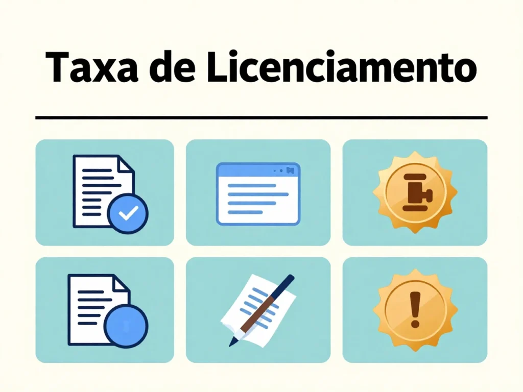 Ícones ilustrando taxa de licenciamento e documentação