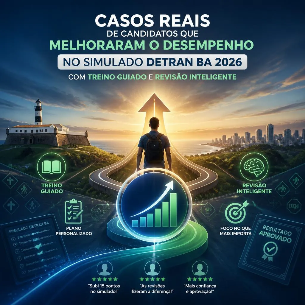 Banner promocional do simulado Detran BA para candidatos em 2026.