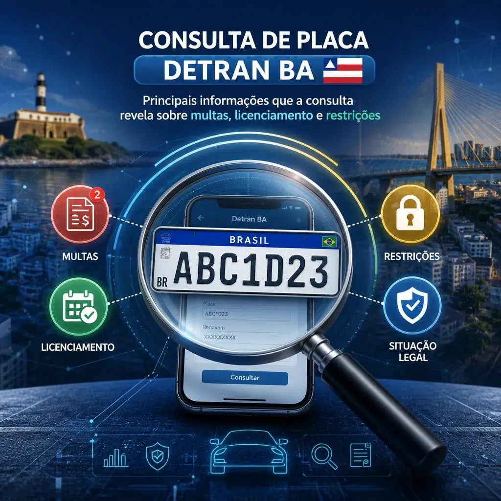 Gráfico informativo sobre consulta de placa veicular no DETRAN Bahia.