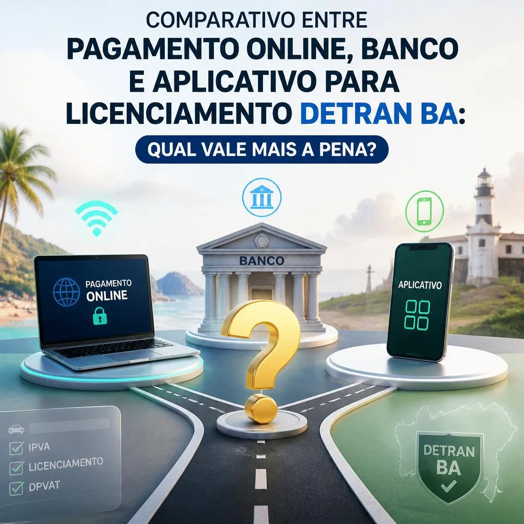 Comparativo de pagamentos para licenciamento do Detran BA.