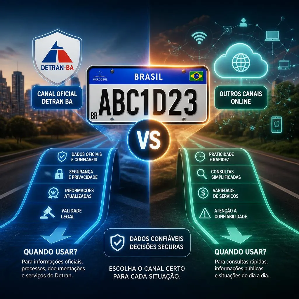 Infográfico comparando o Canal Oficial do DETRAN-BA e outros canais online.