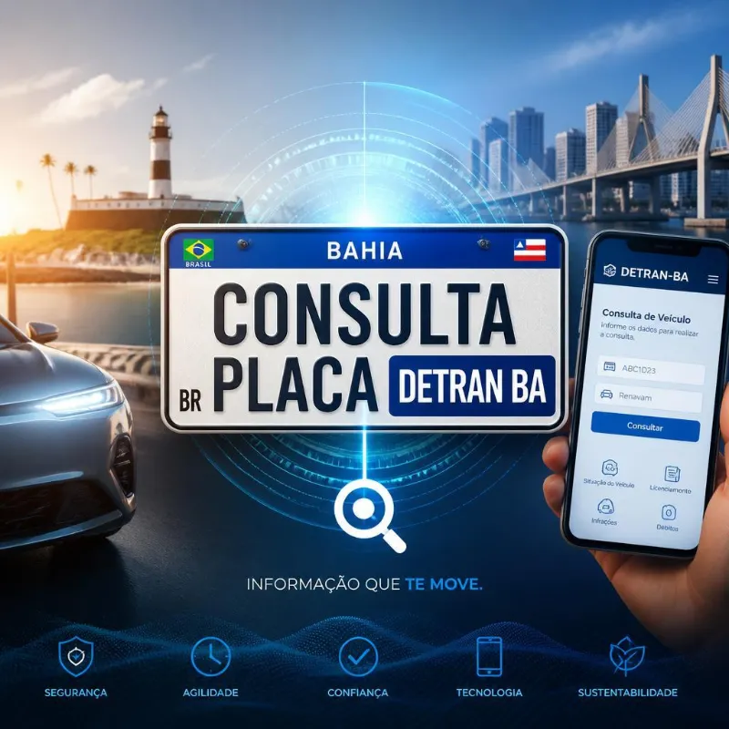 Anúncio digital do Detran-BA para consulta de placa veicular.