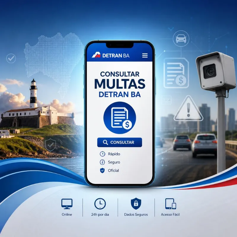 Smartphone com aplicativo do Detran BA para consulta de multas.