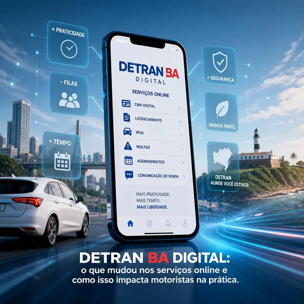 Smartphone exibindo o aplicativo Detran BA Digital em Salvador.