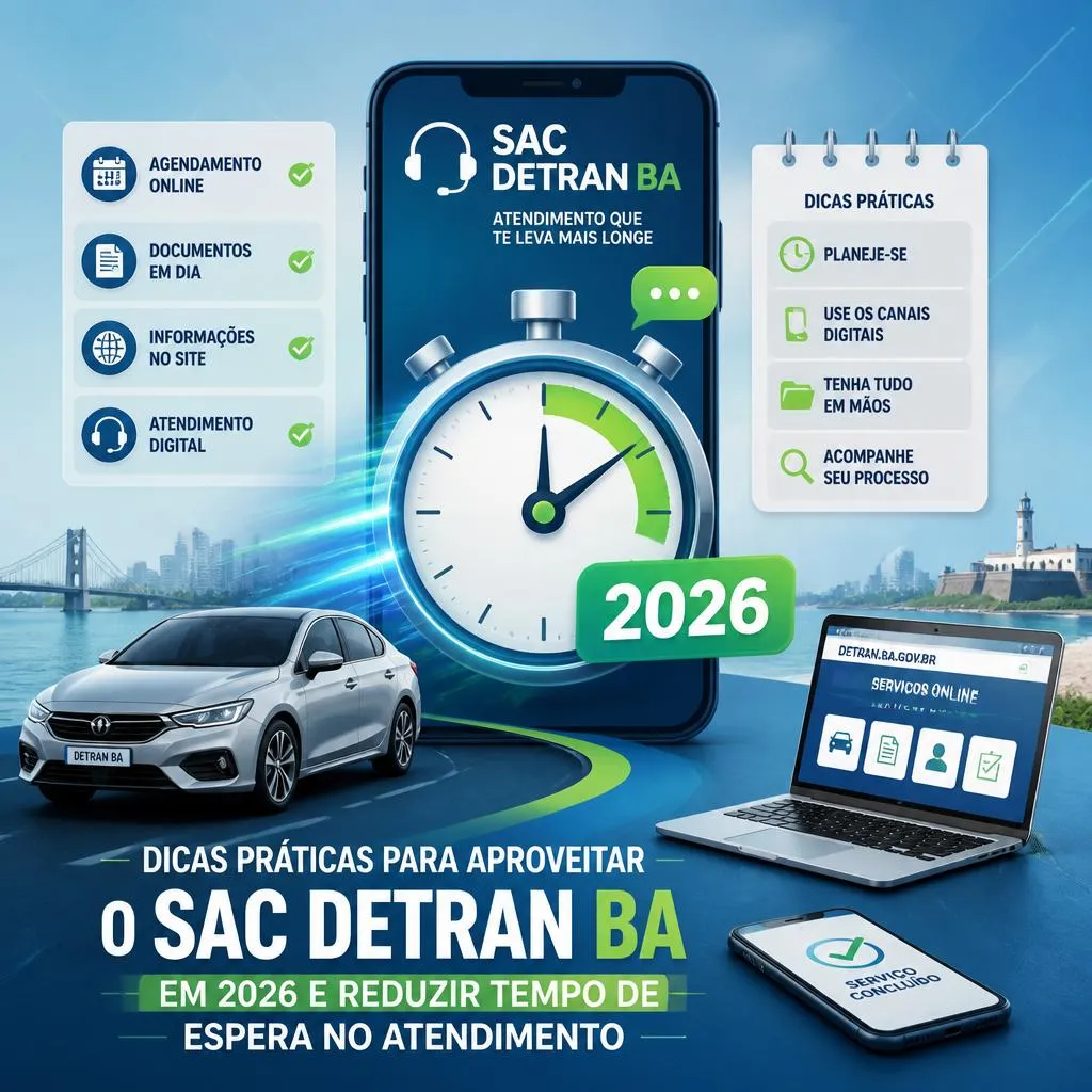 Infográfico sobre dicas de atendimento digital do SAC DETRAN BA.