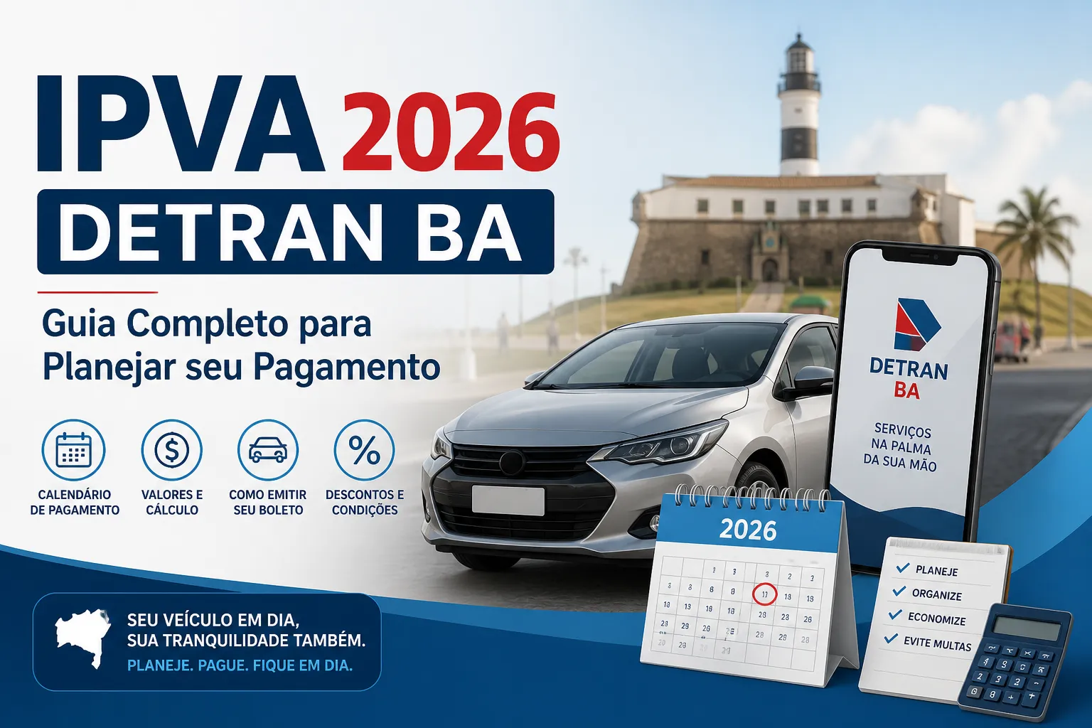 Guia informativo do IPVA 2026 para o DETRAN Bahia.