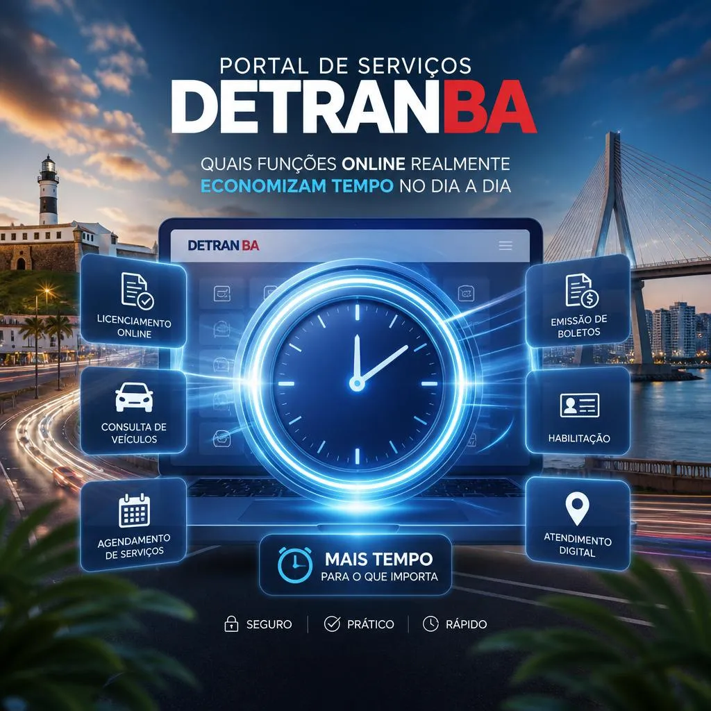 Anúncio do Portal de Serviços DETRAN-BA destacando economia de tempo.