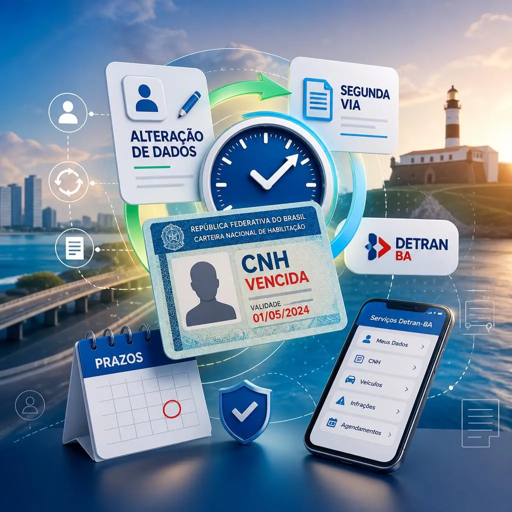 Infográfico sobre renovação de CNH digital no Detran da Bahia.