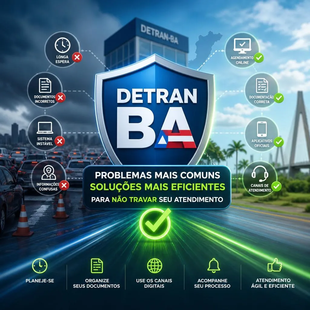 Infográfico do DETRAN-BA sobre problemas comuns e soluções eficientes.