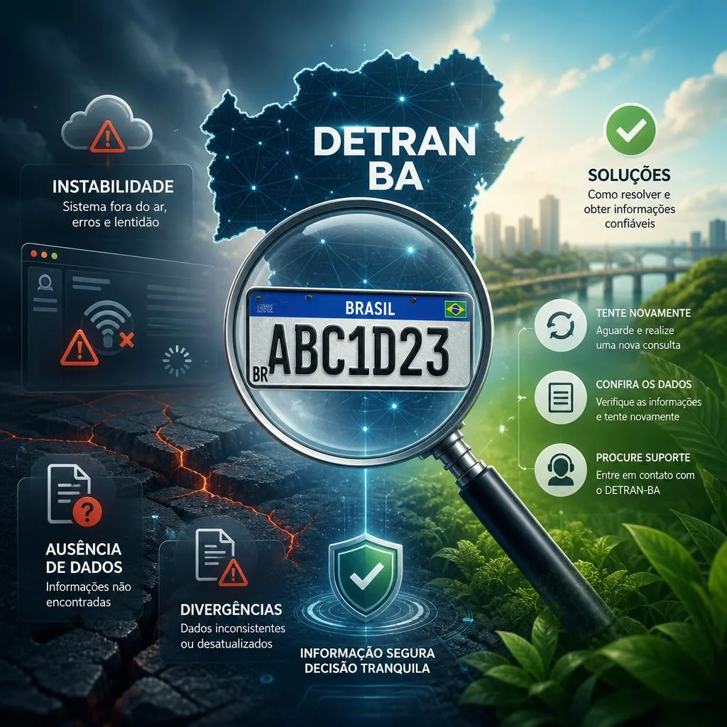 Infográfico informativo sobre serviços e suporte do DETRAN Bahia.