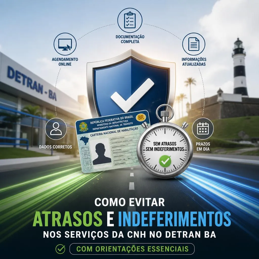 Infográfico sobre como evitar atrasos na CNH no DETRAN-BA.