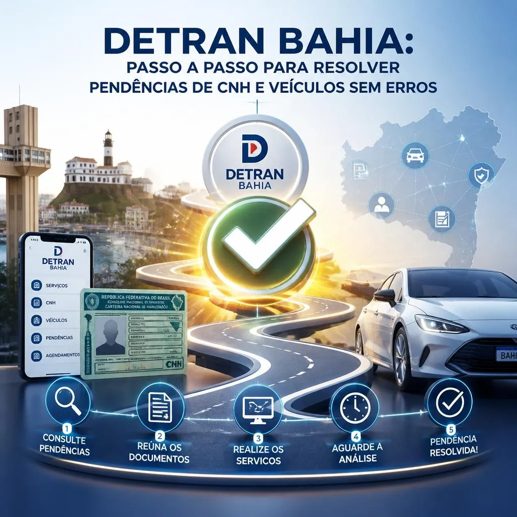 Infográfico do Detran Bahia sobre regularização de CNH e veículos.