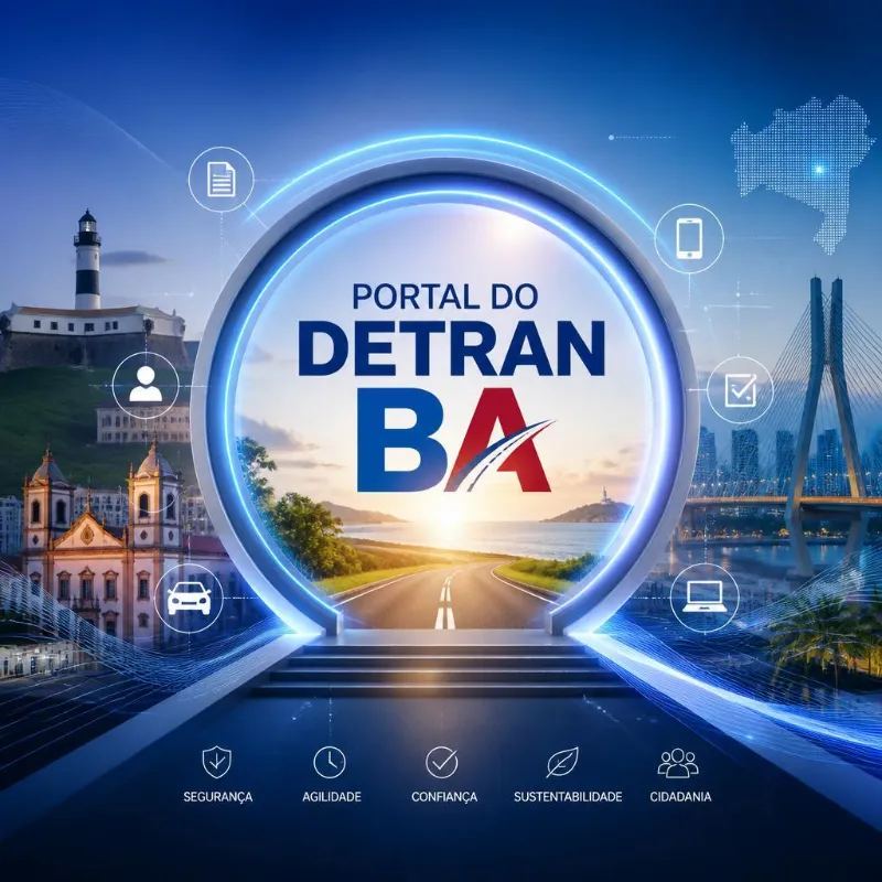 Ilustração do Portal do Detran BA com pontos turísticos baianos.