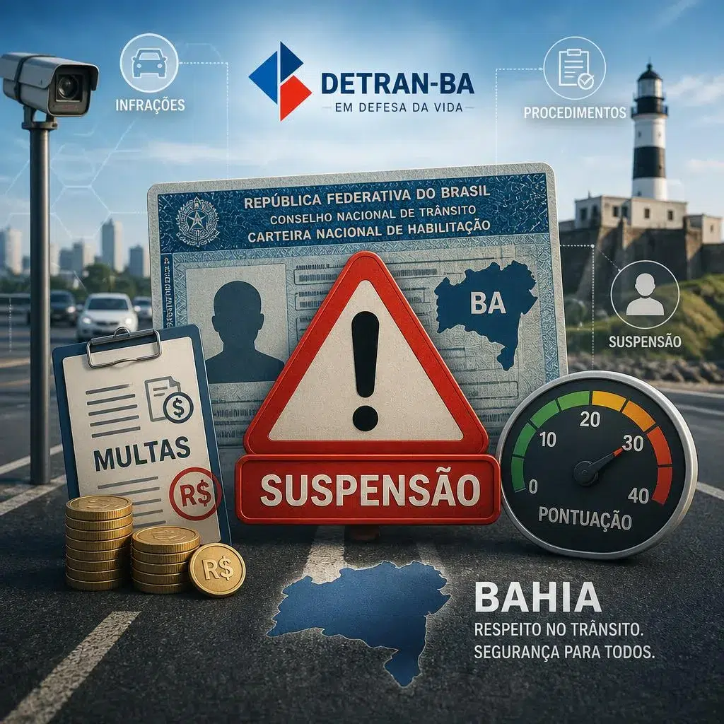 Infográfico do DETRAN-BA sobre suspensão de CNH e multas.
