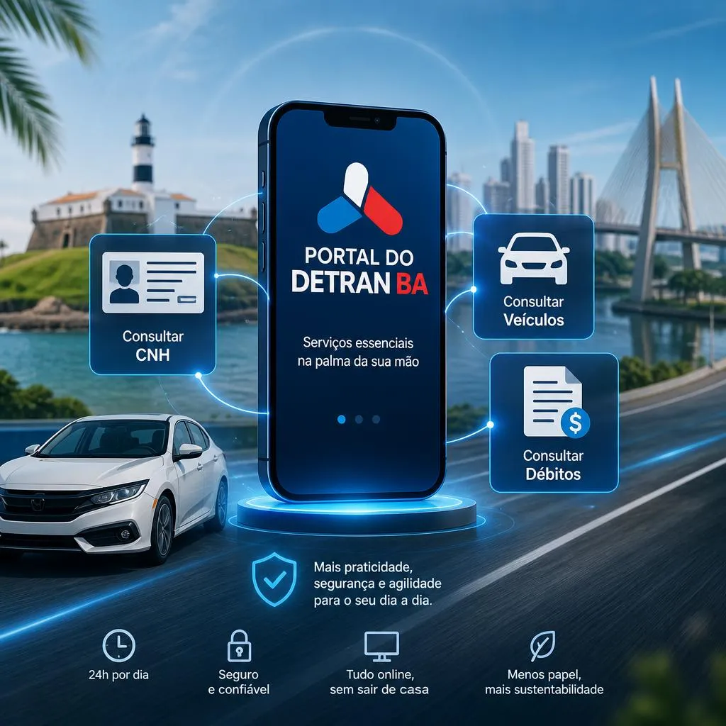 Smartphone exibindo o aplicativo Portal do Detran Bahia em Salvador.